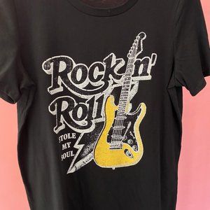 Rock N Roll graphic tee for women. Distressed tee.